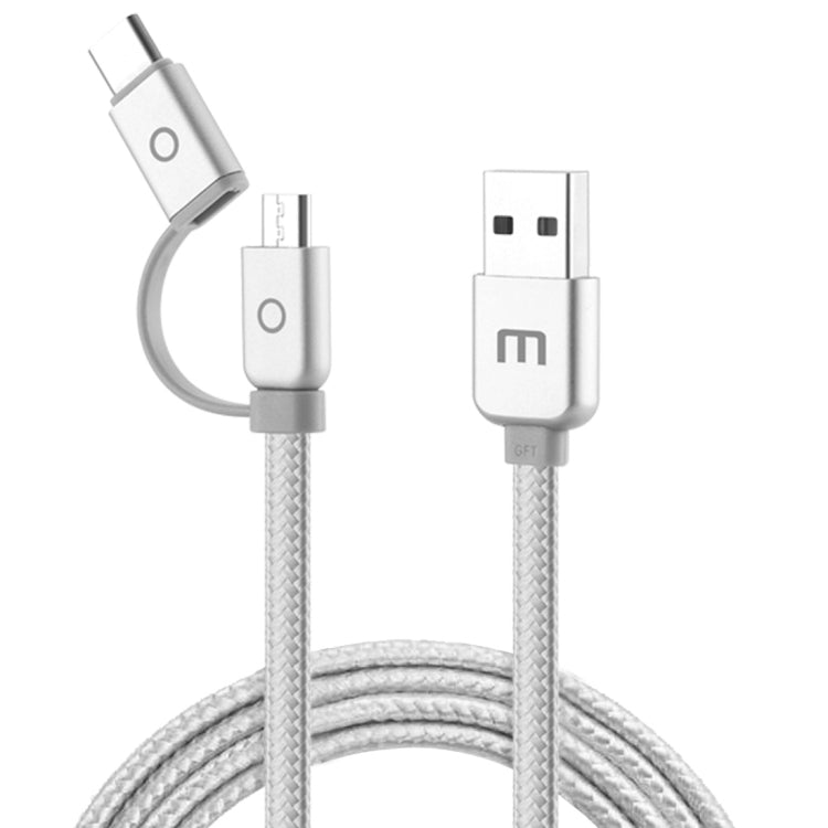 Meizu 1m 2 in 1 Noodle Weave Style Metal Head 5V 2.0A USB-C / Type-C + Micro USB to USB 2.0 Data Sync Charging Cable