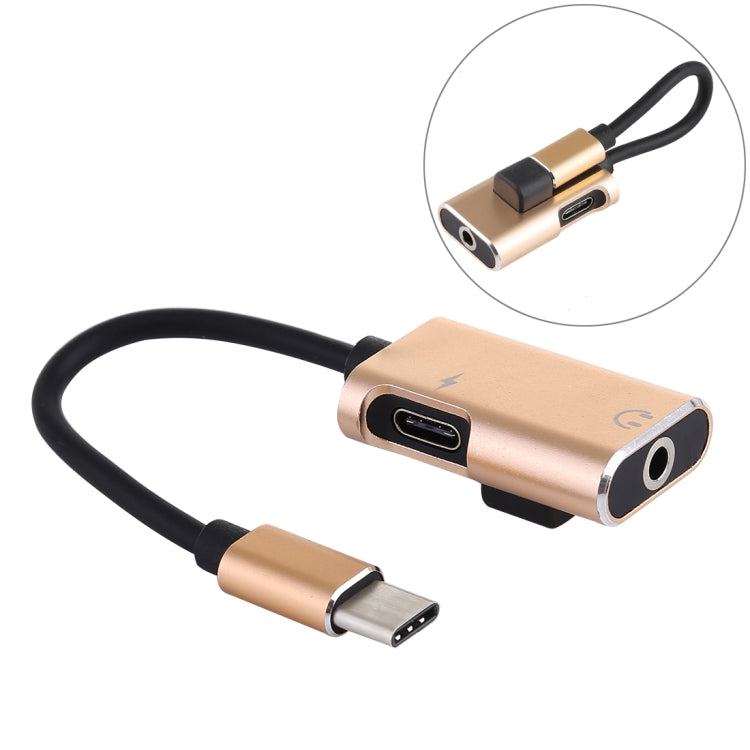 J-053 3A USB-C / Type-C to USB-C / Type-C 3.5mm Jack Charge Audio Adapter Cable, Gold