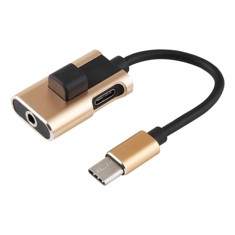 J-053 3A USB-C / Type-C to USB-C / Type-C 3.5mm Jack Charge Audio Adapter Cable, Gold