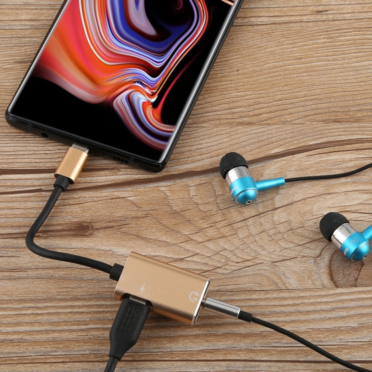 J-053 3A USB-C / Type-C to USB-C / Type-C 3.5mm Jack Charge Audio Adapter Cable, Gold
