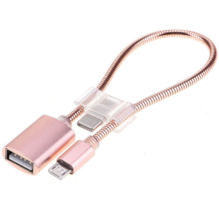 24cm 2A Micro USB to USB Aluminum Alloy Hose OTG Adapter Data Charging Cable with USB-C / Type-C Connector