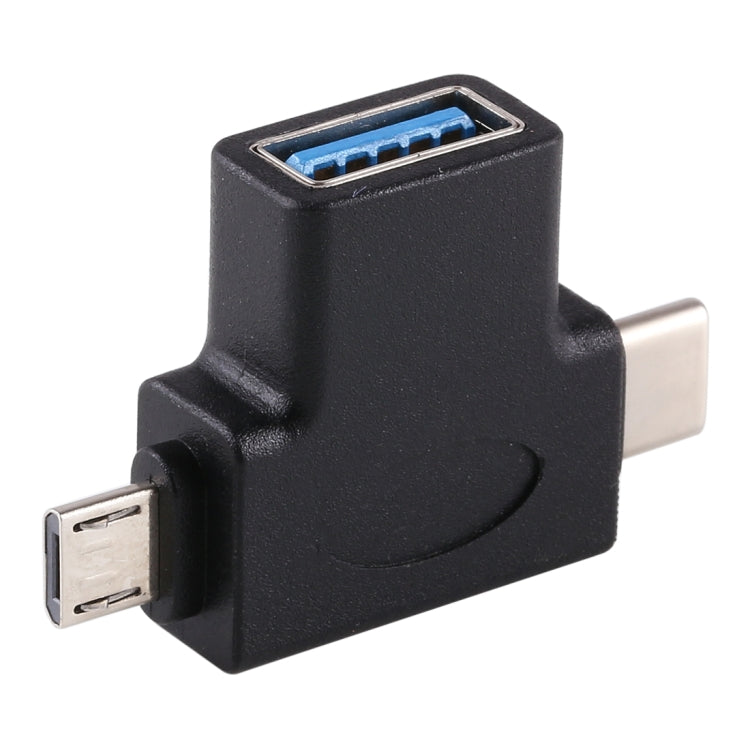 Multi-function USB 3.0 Female & USB-C / Type-C Male & Micro USB Male T-shape OTG Adapter