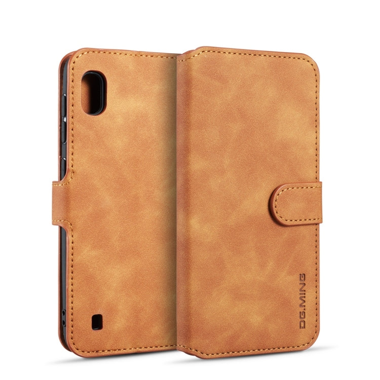 DG.MING Retro Oil Side Horizontal Flip Case for Galaxy A10, with Holder & Card Slots & Wallet