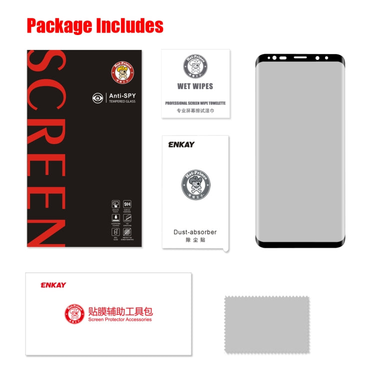 ENKAY Hat-Prince for Galaxy S9+ 0.26mm 9H Surface Hardness 3D Privacy Anti-glare Full Screen Tempered Glass Protective Film, Galaxy S9+