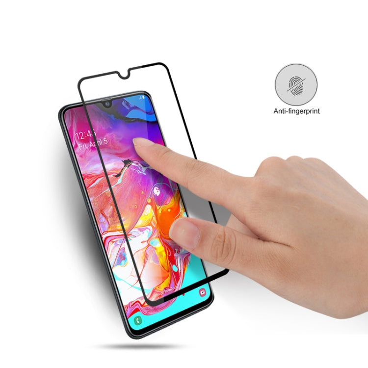 10pcs mocolo 0.33mm 9H 2.5D Full Glue Silk Print Tempered Glass Film for Galaxy A70, Support Fingerprint Unlock(Black)
