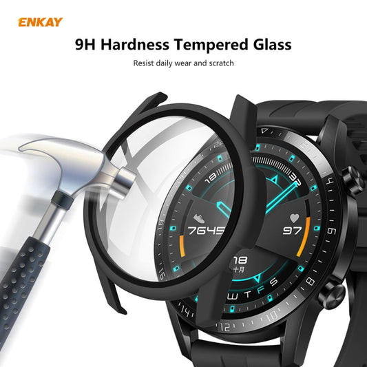 For Huawei Watch GT 2 42mm ENKAY Hat-Prince ENK-AC8201 Full Coverage PC Frosted Case + 9H Tempered Glass Protector