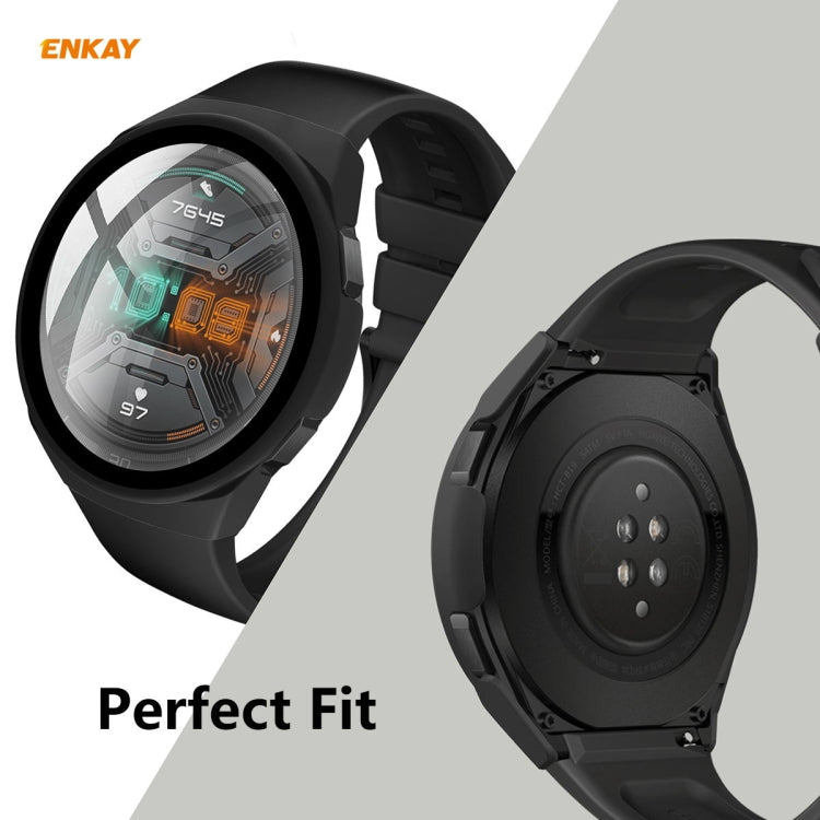 For Huawei Watch GT 2e 46mm ENKAY Hat-Prince ENK-AC8203 Full Coverage PC Frosted Case + 9H Tempered Glass Film