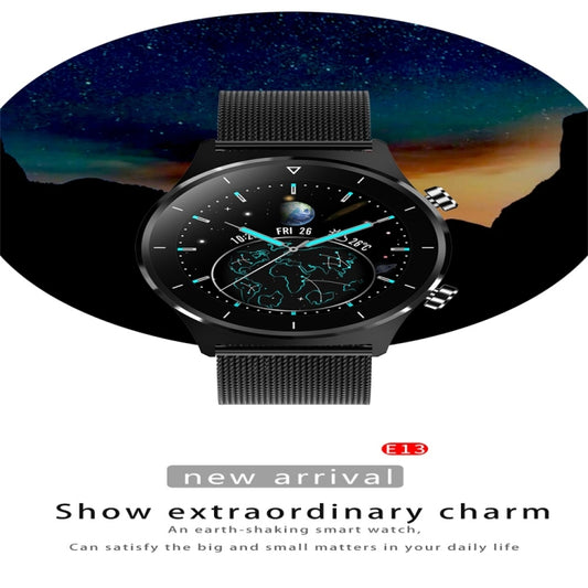 E13 1.28 inch IPS Color Screen Smart Watch, IP68 Waterproof, Steel Watchband, Support Heart Rate Monitoring/Blood Pressure Monitoring/Blood Oxygen Monitoring/Sleep Monitoring