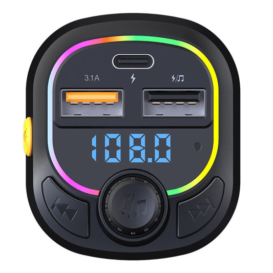 C28 Fast Charging Atmosphere Light Handsfree Car Kit Car Mp3 Player Stereo FM Transmitter