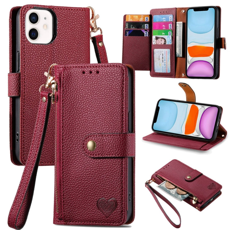 Love Zipper Lanyard Leather Phone Case, For iPhone 13 mini, For iPhone 12 mini, For iPhone 12 Pro Max, For iPhone 11 Pro Max, For iPhone 11, For iPhone 11 Pro, For iPhone XR, For iPhone XS Max, For iPhone 7 / 8 / SE 2022, For iPhone 12 / 12 Pro��������...