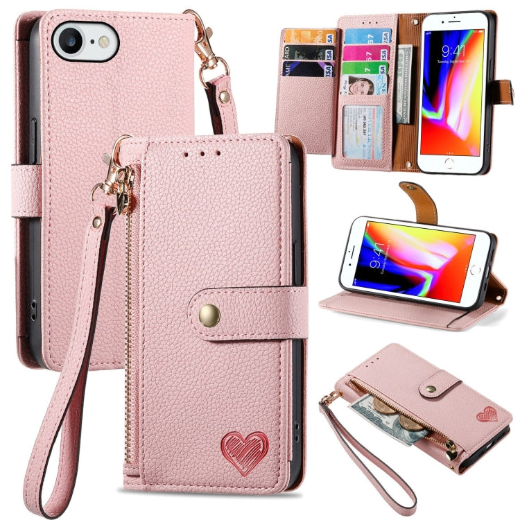 Love Zipper Lanyard Leather Phone Case, For iPhone 13 mini, For iPhone 12 mini, For iPhone 12 Pro Max, For iPhone 11 Pro Max, For iPhone 11, For iPhone 11 Pro, For iPhone XR, For iPhone XS Max, For iPhone 7 / 8 / SE 2022, For iPhone 12 / 12 Pro��������...