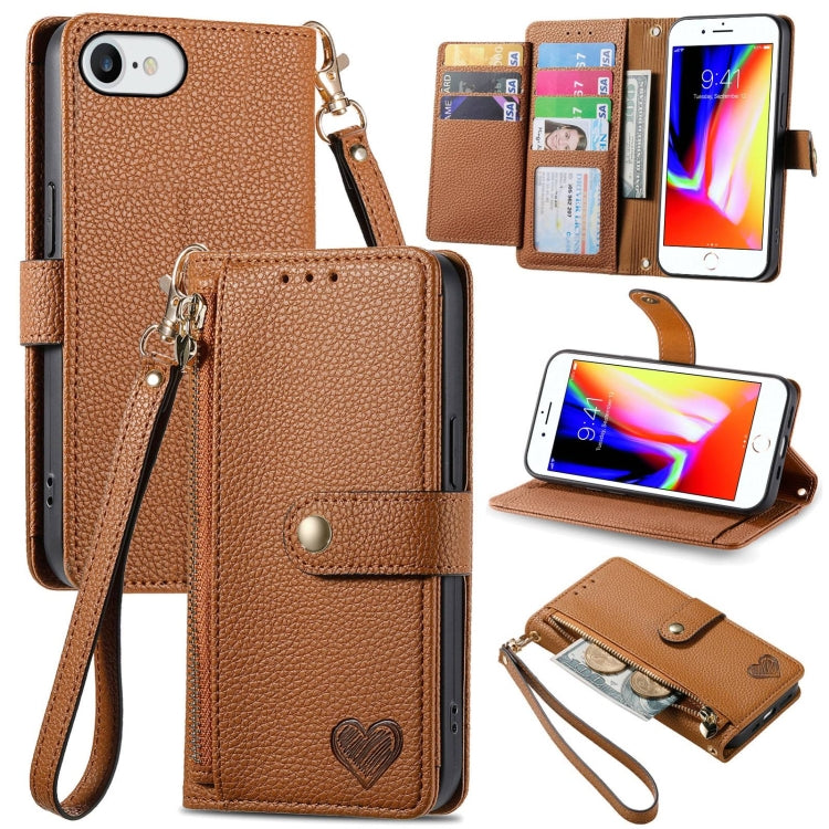 Love Zipper Lanyard Leather Phone Case, For iPhone 13 mini, For iPhone 12 mini, For iPhone 12 Pro Max, For iPhone 11 Pro Max, For iPhone 11, For iPhone 11 Pro, For iPhone XR, For iPhone XS Max, For iPhone 7 / 8 / SE 2022, For iPhone 12 / 12 Pro��������...