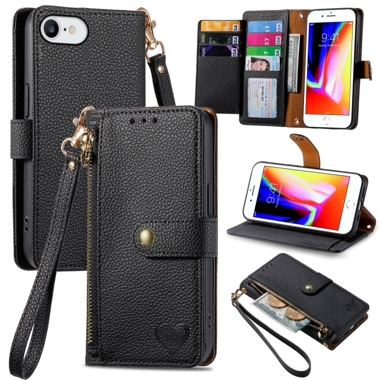 Love Zipper Lanyard Leather Phone Case, For iPhone 13 mini, For iPhone 12 mini, For iPhone 12 Pro Max, For iPhone 11 Pro Max, For iPhone 11, For iPhone 11 Pro, For iPhone XR, For iPhone XS Max, For iPhone 7 / 8 / SE 2022, For iPhone 12 / 12 Pro��������...