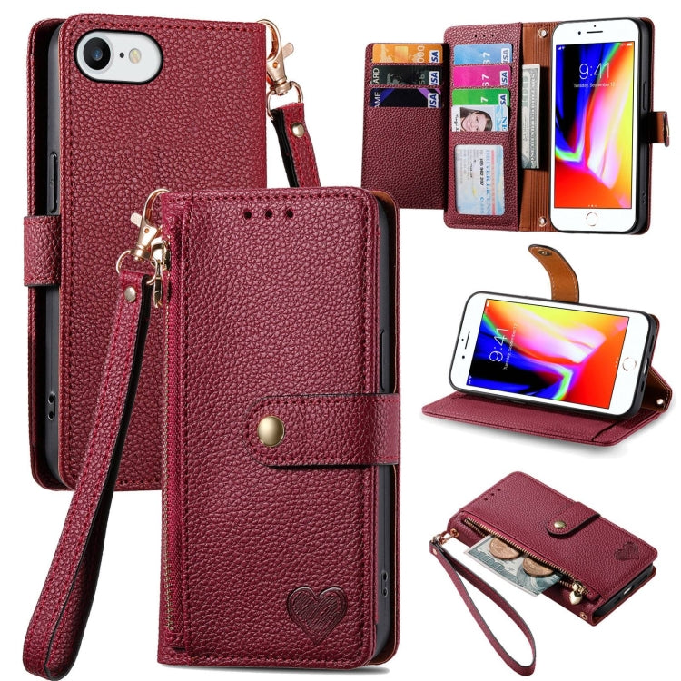 Love Zipper Lanyard Leather Phone Case, For iPhone 13 mini, For iPhone 12 mini, For iPhone 12 Pro Max, For iPhone 11 Pro Max, For iPhone 11, For iPhone 11 Pro, For iPhone XR, For iPhone XS Max, For iPhone 7 / 8 / SE 2022, For iPhone 12 / 12 Pro��������...