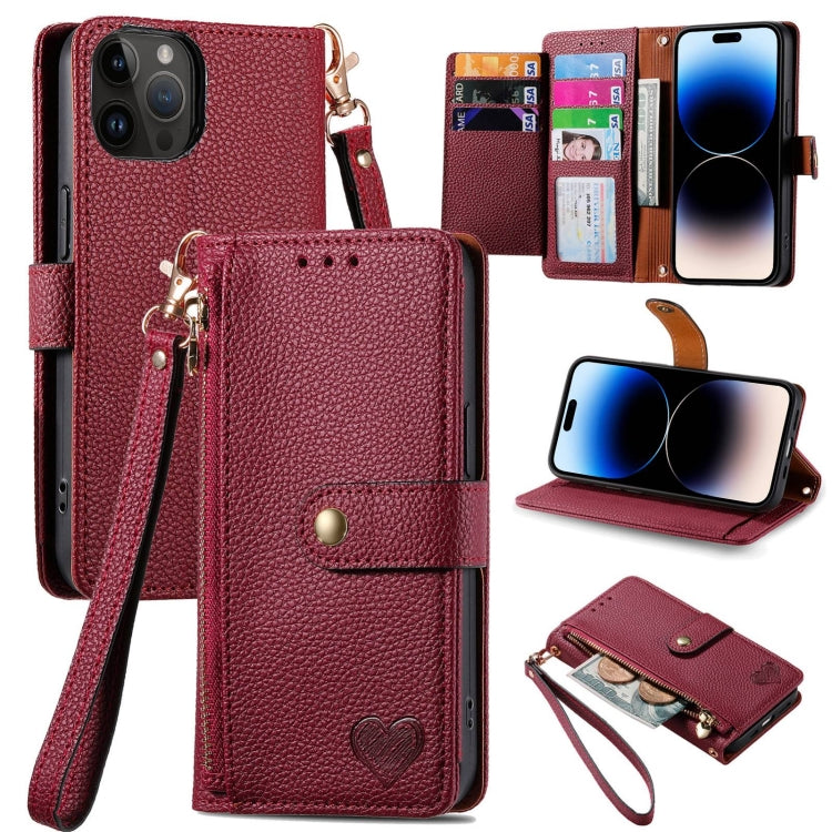 Love Zipper Lanyard Leather Phone Case, For iPhone 16e, For iPhone 16 Pro Max, For iPhone 16 Pro, For iPhone 16 Plus, For iPhone 16, For iPhone 15 Pro Max, For iPhone 15 Pro, For iPhone 15 Plus, For iPhone 15, For iPhone 14 Plus, For iPhone 14���������...