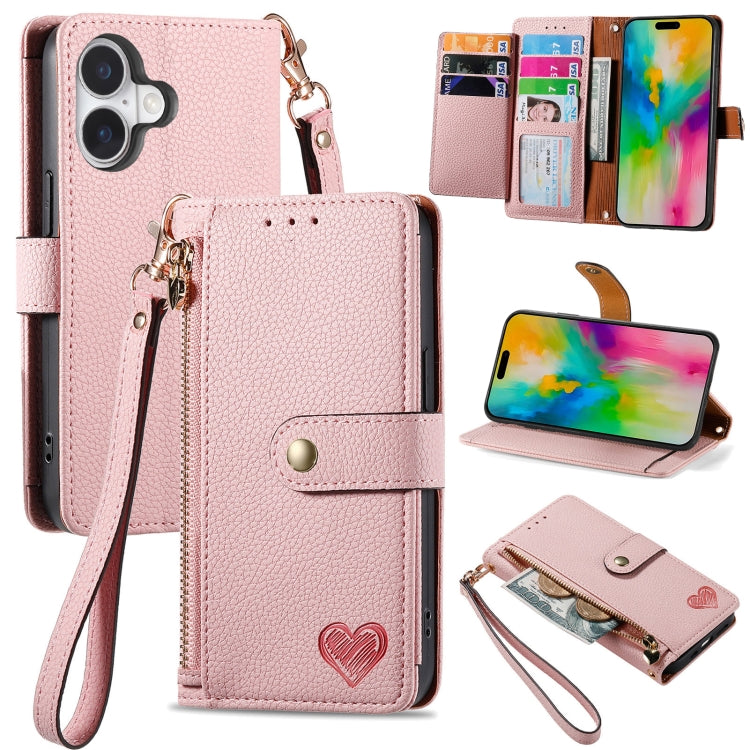 Love Zipper Lanyard Leather Phone Case, For iPhone 16e, For iPhone 16 Pro Max, For iPhone 16 Pro, For iPhone 16 Plus, For iPhone 16, For iPhone 15 Pro Max, For iPhone 15 Pro, For iPhone 15 Plus, For iPhone 15, For iPhone 14 Plus, For iPhone 14���������...