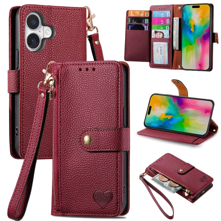 Love Zipper Lanyard Leather Phone Case, For iPhone 16e, For iPhone 16 Pro Max, For iPhone 16 Pro, For iPhone 16 Plus, For iPhone 16, For iPhone 15 Pro Max, For iPhone 15 Pro, For iPhone 15 Plus, For iPhone 15, For iPhone 14 Plus, For iPhone 14���������...