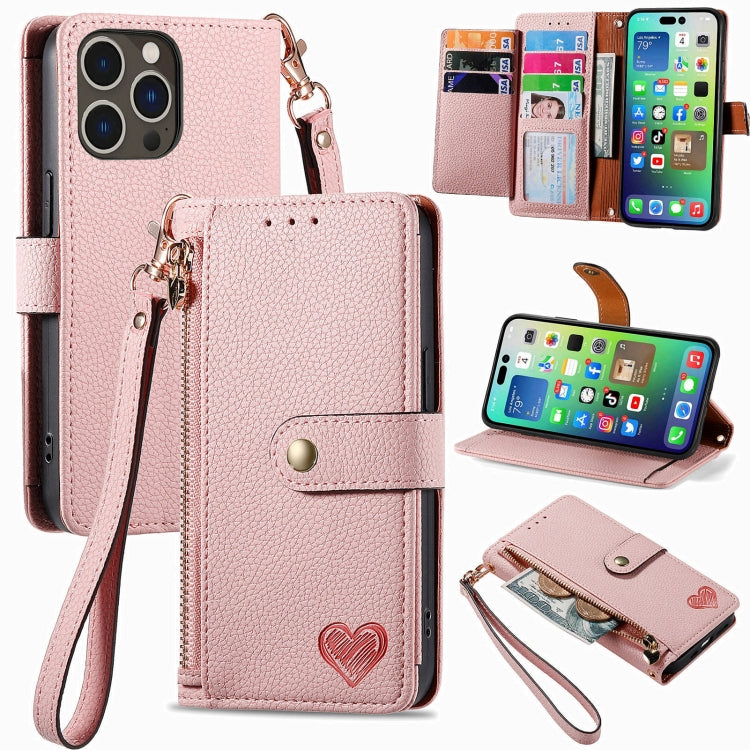 Love Zipper Lanyard Leather Phone Case, For iPhone 16e, For iPhone 16 Pro Max, For iPhone 16 Pro, For iPhone 16 Plus, For iPhone 16, For iPhone 15 Pro Max, For iPhone 15 Pro, For iPhone 15 Plus, For iPhone 15, For iPhone 14 Plus, For iPhone 14���������...