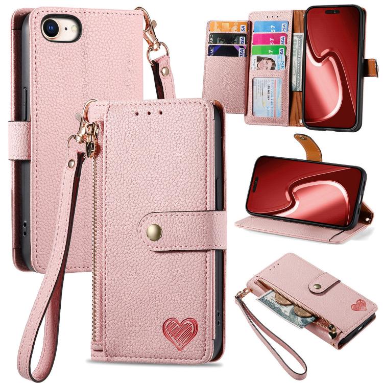 Love Zipper Lanyard Leather Phone Case, For iPhone 16e, For iPhone 16 Pro Max, For iPhone 16 Pro, For iPhone 16 Plus, For iPhone 16, For iPhone 15 Pro Max, For iPhone 15 Pro, For iPhone 15 Plus, For iPhone 15, For iPhone 14 Plus, For iPhone 14���������...