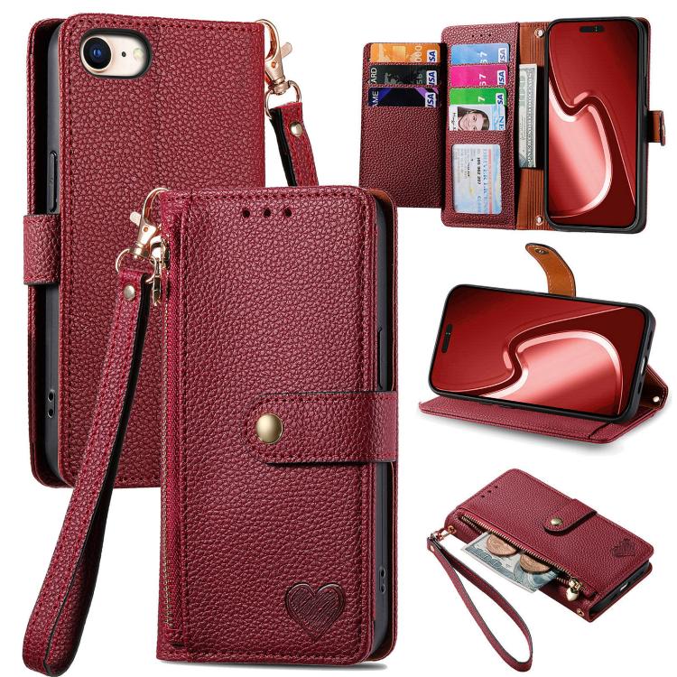 Love Zipper Lanyard Leather Phone Case, For iPhone 16e, For iPhone 16 Pro Max, For iPhone 16 Pro, For iPhone 16 Plus, For iPhone 16, For iPhone 15 Pro Max, For iPhone 15 Pro, For iPhone 15 Plus, For iPhone 15, For iPhone 14 Plus, For iPhone 14���������...