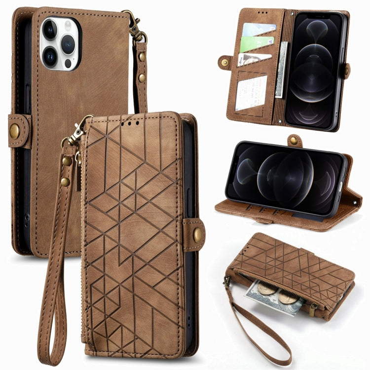 Geometric Zipper Wallet Side Buckle Leather Phone Case, For iPhone 12 Pro Max, For iPhone 12 / 12 Pro, For iPhone 11 Pro Max, For iPhone 11, For iPhone 11 Pro, For iPhone XR, For iPhone XS Max, For iPhone 7 Plus / 8 Plus, For iPhone 7 / 8 / SE 2022����...