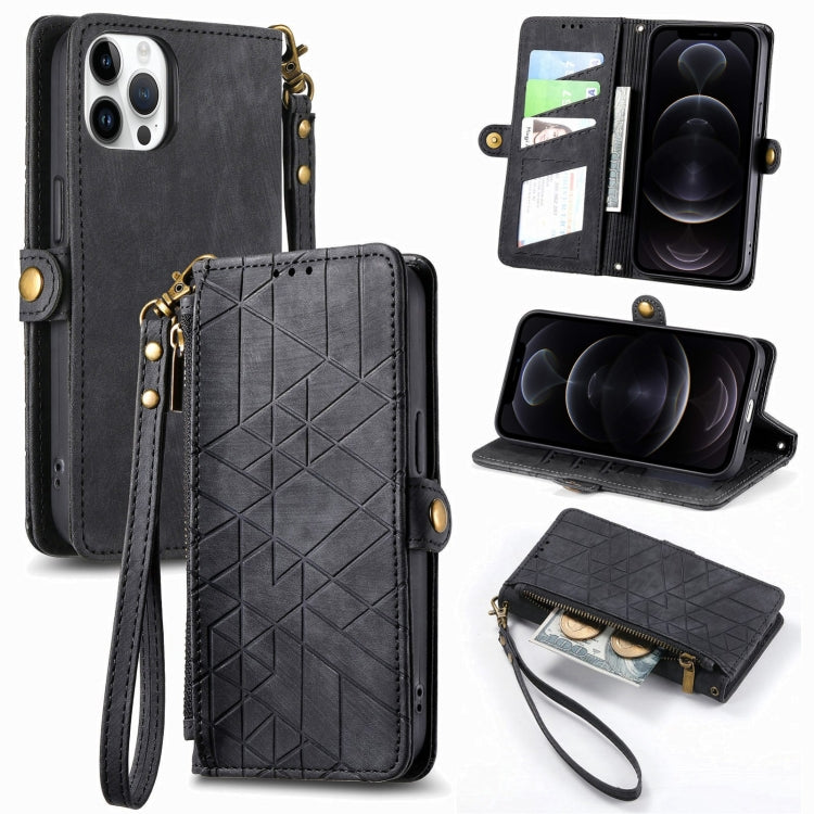 Geometric Zipper Wallet Side Buckle Leather Phone Case, For iPhone 12 Pro Max, For iPhone 12 / 12 Pro, For iPhone 11 Pro Max, For iPhone 11, For iPhone 11 Pro, For iPhone XR, For iPhone XS Max, For iPhone 7 Plus / 8 Plus, For iPhone 7 / 8 / SE 2022����...