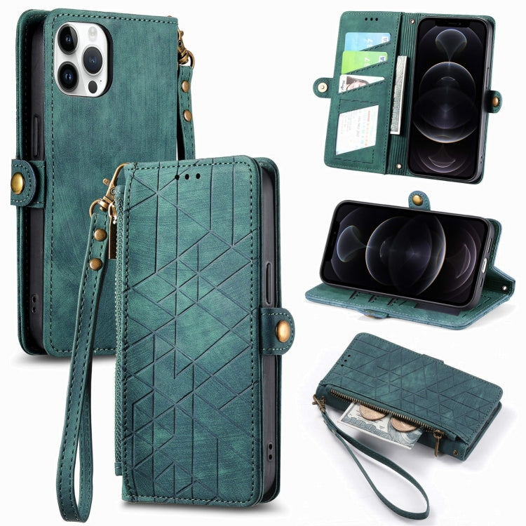 Geometric Zipper Wallet Side Buckle Leather Phone Case, For iPhone 12 Pro Max, For iPhone 12 / 12 Pro, For iPhone 11 Pro Max, For iPhone 11, For iPhone 11 Pro, For iPhone XR, For iPhone XS Max, For iPhone 7 Plus / 8 Plus, For iPhone 7 / 8 / SE 2022����...