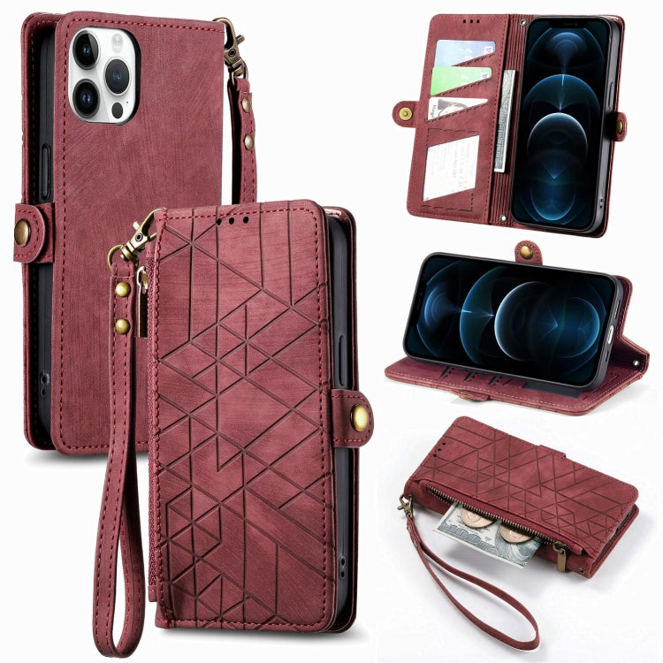 Geometric Zipper Wallet Side Buckle Leather Phone Case, For iPhone 12 Pro Max, For iPhone 12 / 12 Pro, For iPhone 11 Pro Max, For iPhone 11, For iPhone 11 Pro, For iPhone XR, For iPhone XS Max, For iPhone 7 Plus / 8 Plus, For iPhone 7 / 8 / SE 2022����...