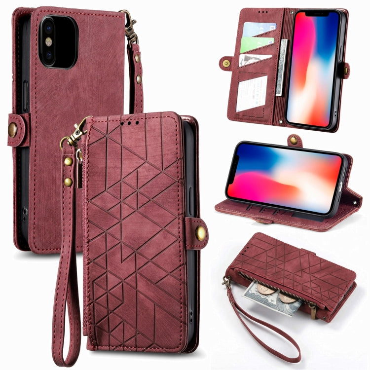 Geometric Zipper Wallet Side Buckle Leather Phone Case, For iPhone 12 Pro Max, For iPhone 12 / 12 Pro, For iPhone 11 Pro Max, For iPhone 11, For iPhone 11 Pro, For iPhone XR, For iPhone XS Max, For iPhone 7 Plus / 8 Plus, For iPhone 7 / 8 / SE 2022����...