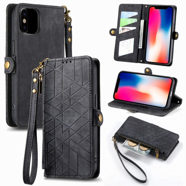 Geometric Zipper Wallet Side Buckle Leather Phone Case, For iPhone 12 Pro Max, For iPhone 12 / 12 Pro, For iPhone 11 Pro Max, For iPhone 11, For iPhone 11 Pro, For iPhone XR, For iPhone XS Max, For iPhone 7 Plus / 8 Plus, For iPhone 7 / 8 / SE 2022����...