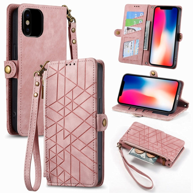 Geometric Zipper Wallet Side Buckle Leather Phone Case, For iPhone 12 Pro Max, For iPhone 12 / 12 Pro, For iPhone 11 Pro Max, For iPhone 11, For iPhone 11 Pro, For iPhone XR, For iPhone XS Max, For iPhone 7 Plus / 8 Plus, For iPhone 7 / 8 / SE 2022����...