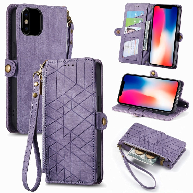 Geometric Zipper Wallet Side Buckle Leather Phone Case, For iPhone 12 Pro Max, For iPhone 12 / 12 Pro, For iPhone 11 Pro Max, For iPhone 11, For iPhone 11 Pro, For iPhone XR, For iPhone XS Max, For iPhone 7 Plus / 8 Plus, For iPhone 7 / 8 / SE 2022����...