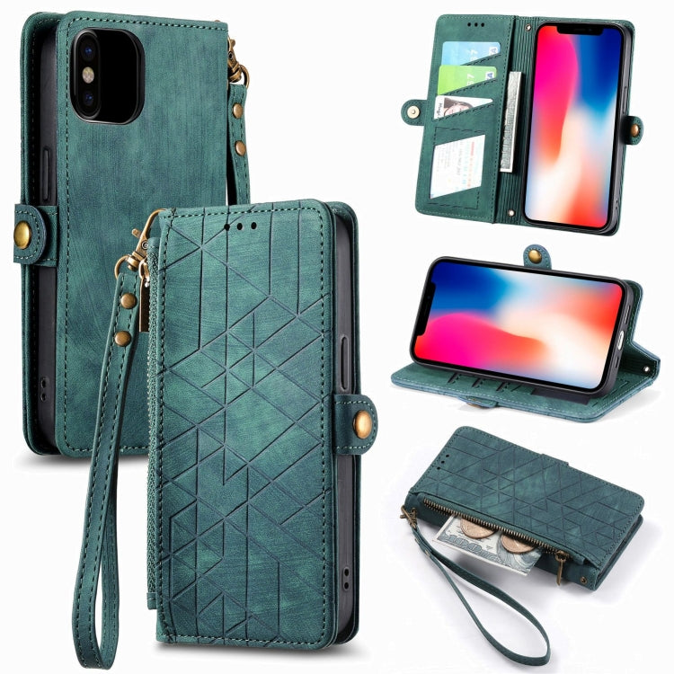 Geometric Zipper Wallet Side Buckle Leather Phone Case, For iPhone 12 Pro Max, For iPhone 12 / 12 Pro, For iPhone 11 Pro Max, For iPhone 11, For iPhone 11 Pro, For iPhone XR, For iPhone XS Max, For iPhone 7 Plus / 8 Plus, For iPhone 7 / 8 / SE 2022����...