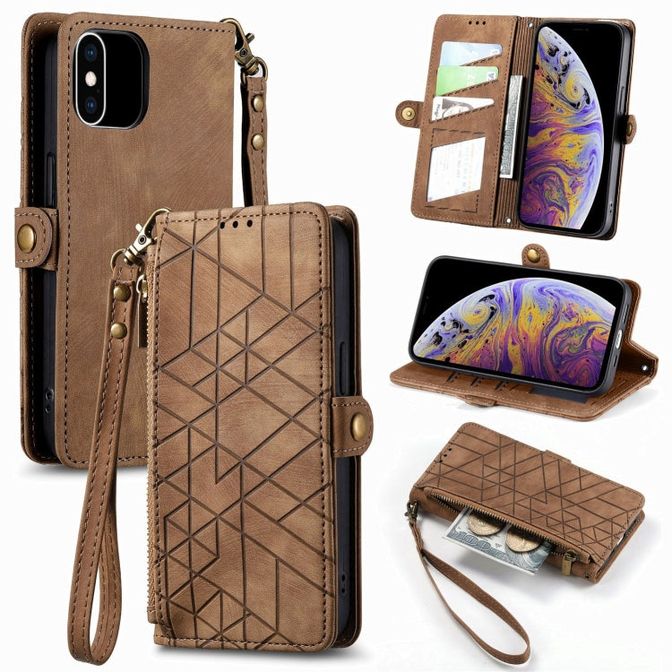 Geometric Zipper Wallet Side Buckle Leather Phone Case, For iPhone 12 Pro Max, For iPhone 12 / 12 Pro, For iPhone 11 Pro Max, For iPhone 11, For iPhone 11 Pro, For iPhone XR, For iPhone XS Max, For iPhone 7 Plus / 8 Plus, For iPhone 7 / 8 / SE 2022����...