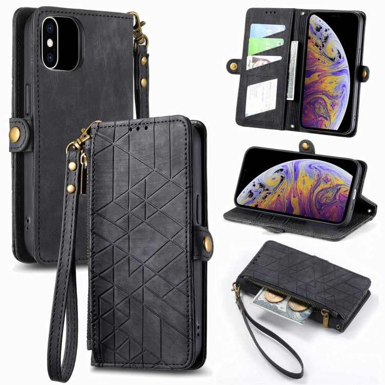 Geometric Zipper Wallet Side Buckle Leather Phone Case, For iPhone 12 Pro Max, For iPhone 12 / 12 Pro, For iPhone 11 Pro Max, For iPhone 11, For iPhone 11 Pro, For iPhone XR, For iPhone XS Max, For iPhone 7 Plus / 8 Plus, For iPhone 7 / 8 / SE 2022����...