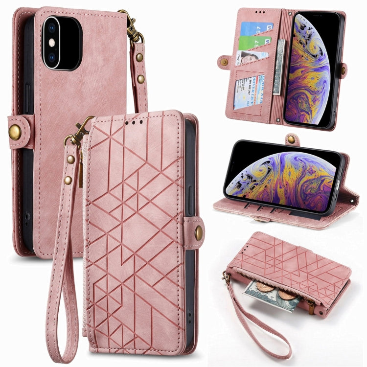 Geometric Zipper Wallet Side Buckle Leather Phone Case, For iPhone 12 Pro Max, For iPhone 12 / 12 Pro, For iPhone 11 Pro Max, For iPhone 11, For iPhone 11 Pro, For iPhone XR, For iPhone XS Max, For iPhone 7 Plus / 8 Plus, For iPhone 7 / 8 / SE 2022����...