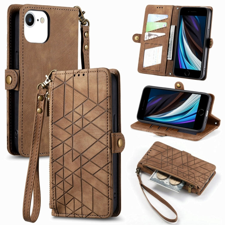 Geometric Zipper Wallet Side Buckle Leather Phone Case, For iPhone 12 Pro Max, For iPhone 12 / 12 Pro, For iPhone 11 Pro Max, For iPhone 11, For iPhone 11 Pro, For iPhone XR, For iPhone XS Max, For iPhone 7 Plus / 8 Plus, For iPhone 7 / 8 / SE 2022����...