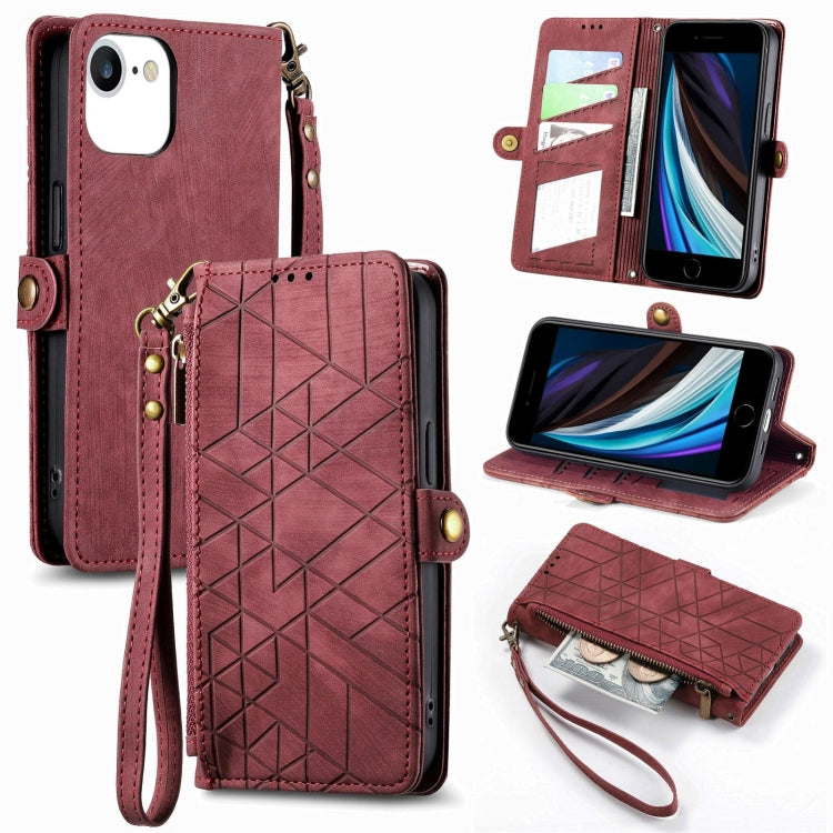 Geometric Zipper Wallet Side Buckle Leather Phone Case, For iPhone 12 Pro Max, For iPhone 12 / 12 Pro, For iPhone 11 Pro Max, For iPhone 11, For iPhone 11 Pro, For iPhone XR, For iPhone XS Max, For iPhone 7 Plus / 8 Plus, For iPhone 7 / 8 / SE 2022����...