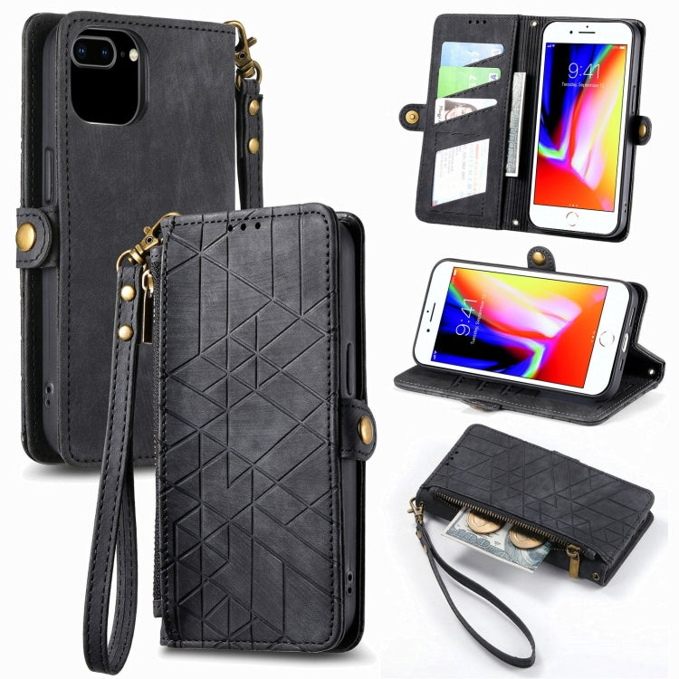 Geometric Zipper Wallet Side Buckle Leather Phone Case, For iPhone 12 Pro Max, For iPhone 12 / 12 Pro, For iPhone 11 Pro Max, For iPhone 11, For iPhone 11 Pro, For iPhone XR, For iPhone XS Max, For iPhone 7 Plus / 8 Plus, For iPhone 7 / 8 / SE 2022����...
