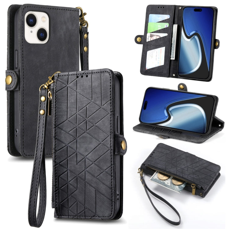 Geometric Zipper Wallet Side Buckle Leather Phone Case, For iPhone 16e, For iPhone 16 Pro Max, For iPhone 16 Pro, For iPhone 16 Plus, For iPhone 16, For iPhone 15 Pro Max, For iPhone 15 Pro, For iPhone 15 Plus, For iPhone 15, For iPhone 14 Plus��������...