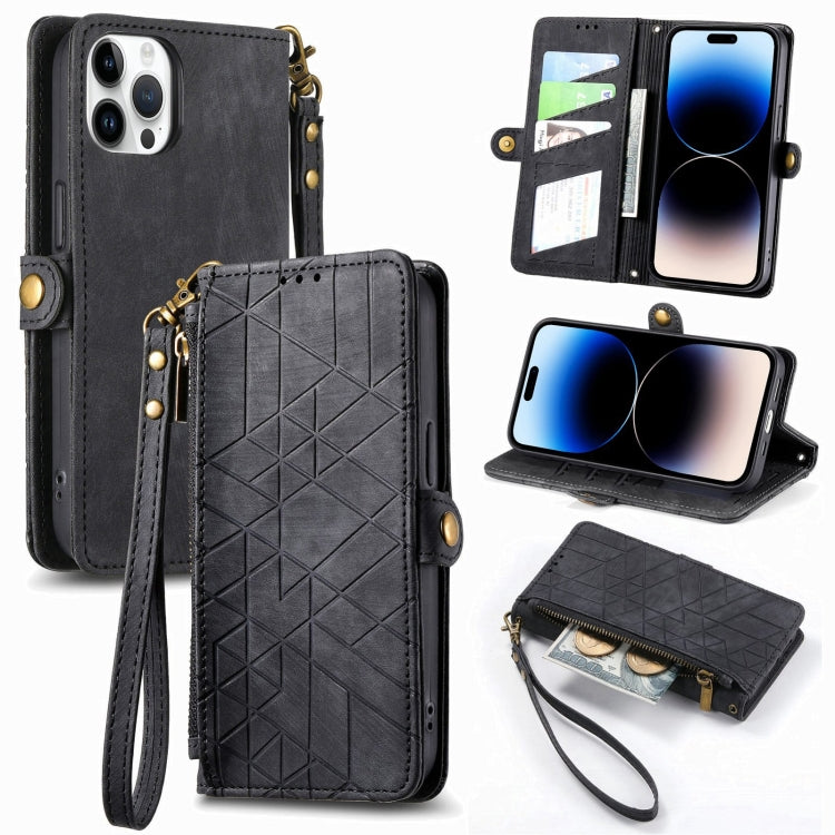 Geometric Zipper Wallet Side Buckle Leather Phone Case, For iPhone 16e, For iPhone 16 Pro Max, For iPhone 16 Pro, For iPhone 16 Plus, For iPhone 16, For iPhone 15 Pro Max, For iPhone 15 Pro, For iPhone 15 Plus, For iPhone 15, For iPhone 14 Plus��������...