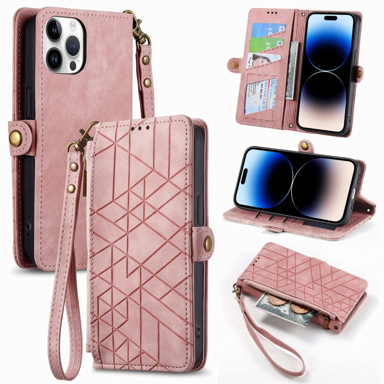 Geometric Zipper Wallet Side Buckle Leather Phone Case, For iPhone 16e, For iPhone 16 Pro Max, For iPhone 16 Pro, For iPhone 16 Plus, For iPhone 16, For iPhone 15 Pro Max, For iPhone 15 Pro, For iPhone 15 Plus, For iPhone 15, For iPhone 14 Plus��������...