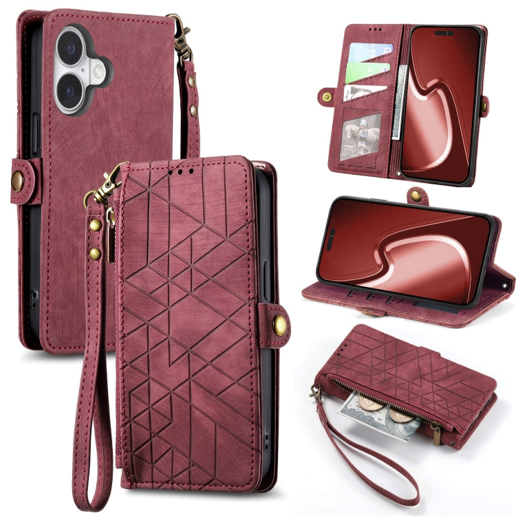 Geometric Zipper Wallet Side Buckle Leather Phone Case, For iPhone 16e, For iPhone 16 Pro Max, For iPhone 16 Pro, For iPhone 16 Plus, For iPhone 16, For iPhone 15 Pro Max, For iPhone 15 Pro, For iPhone 15 Plus, For iPhone 15, For iPhone 14 Plus��������...