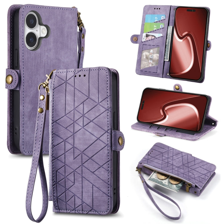 Geometric Zipper Wallet Side Buckle Leather Phone Case, For iPhone 16e, For iPhone 16 Pro Max, For iPhone 16 Pro, For iPhone 16 Plus, For iPhone 16, For iPhone 15 Pro Max, For iPhone 15 Pro, For iPhone 15 Plus, For iPhone 15, For iPhone 14 Plus��������...