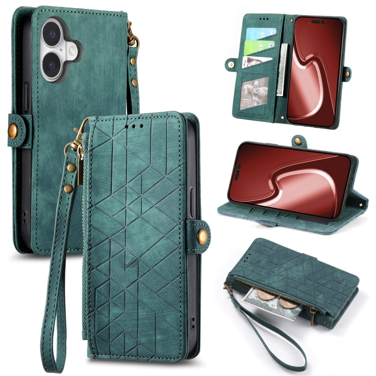 Geometric Zipper Wallet Side Buckle Leather Phone Case, For iPhone 16e, For iPhone 16 Pro Max, For iPhone 16 Pro, For iPhone 16 Plus, For iPhone 16, For iPhone 15 Pro Max, For iPhone 15 Pro, For iPhone 15 Plus, For iPhone 15, For iPhone 14 Plus��������...