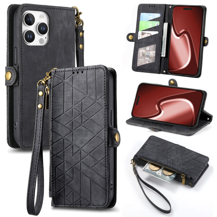 Geometric Zipper Wallet Side Buckle Leather Phone Case, For iPhone 16e, For iPhone 16 Pro Max, For iPhone 16 Pro, For iPhone 16 Plus, For iPhone 16, For iPhone 15 Pro Max, For iPhone 15 Pro, For iPhone 15 Plus, For iPhone 15, For iPhone 14 Plus��������...