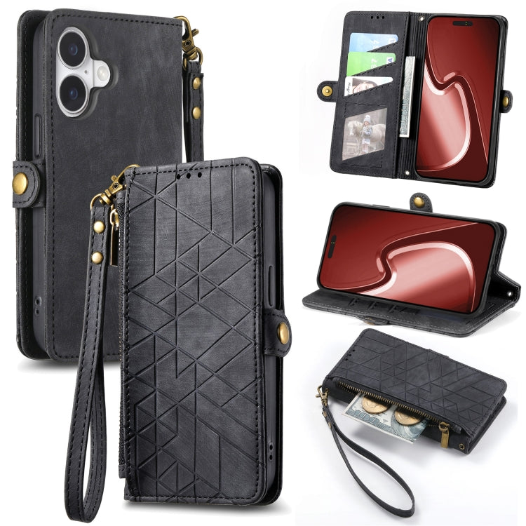 Geometric Zipper Wallet Side Buckle Leather Phone Case, For iPhone 16e, For iPhone 16 Pro Max, For iPhone 16 Pro, For iPhone 16 Plus, For iPhone 16, For iPhone 15 Pro Max, For iPhone 15 Pro, For iPhone 15 Plus, For iPhone 15, For iPhone 14 Plus��������...