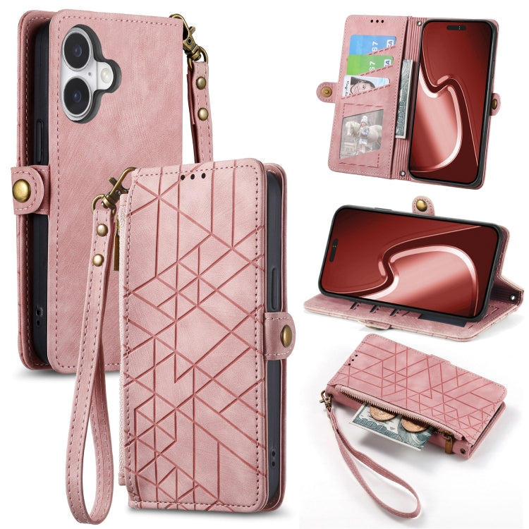 Geometric Zipper Wallet Side Buckle Leather Phone Case, For iPhone 16e, For iPhone 16 Pro Max, For iPhone 16 Pro, For iPhone 16 Plus, For iPhone 16, For iPhone 15 Pro Max, For iPhone 15 Pro, For iPhone 15 Plus, For iPhone 15, For iPhone 14 Plus��������...