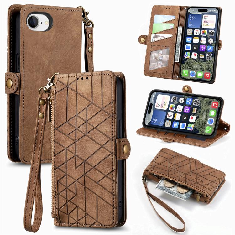 Geometric Zipper Wallet Side Buckle Leather Phone Case, For iPhone 16e, For iPhone 16 Pro Max, For iPhone 16 Pro, For iPhone 16 Plus, For iPhone 16, For iPhone 15 Pro Max, For iPhone 15 Pro, For iPhone 15 Plus, For iPhone 15, For iPhone 14 Plus��������...