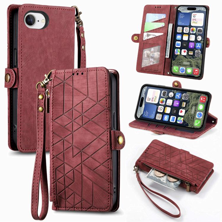 Geometric Zipper Wallet Side Buckle Leather Phone Case, For iPhone 16e, For iPhone 16 Pro Max, For iPhone 16 Pro, For iPhone 16 Plus, For iPhone 16, For iPhone 15 Pro Max, For iPhone 15 Pro, For iPhone 15 Plus, For iPhone 15, For iPhone 14 Plus��������...
